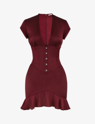 House Of Cb Womens Wine Tianna Corset Dress In Brown