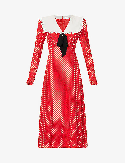 ALESSANDRA RICH: Polka dot-print contrast-trim silk maxi dress
