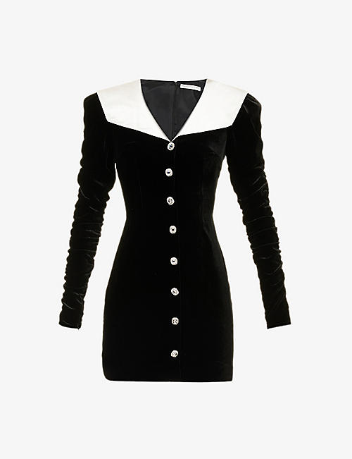 ALESSANDRA RICH: Contrast-collar slim-fit velvet mini dress