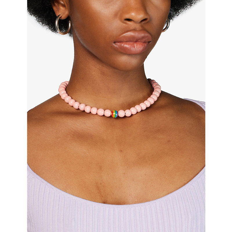 Shop Lauren Rubinski Womens Pink Rainbow 14ct Yellow-gold And Enamel Necklace