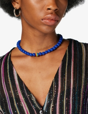 Shop Lauren Rubinski Women's Blue Rainbow 14ct Yellow-gold And Enamel Necklace