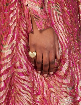 Shop Lauren Rubinski Puffed Heart 14ct Yellow-gold Ring In 14k Yellow Gold
