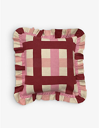 AMUSE LA BOUCHE: Checked ruched-trim cotton outdoor cushion cover 45cm x 45cm