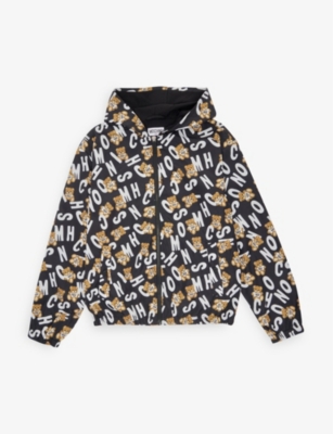 Moschino Kids' Teddy Bear Printed Jacket In Black Toy Fur ModeSens