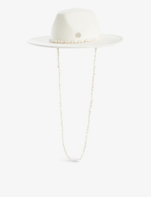 Maison Michel Kyra Felt Wool Fedora W/ Seashells In White