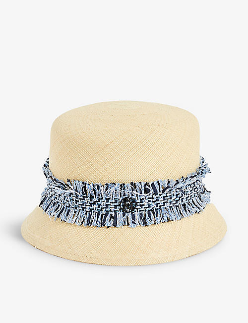 MAISON MICHEL: Kendall tweed-trim straw hat