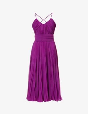Max Mara Clarino Pleated Georgette Midi Dress In Purple