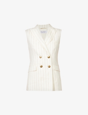 MAX MARA MAX MARA WOMEN'S WHITE QUEBEC PINSTRIPE LINEN WAISTCOAT,63678759