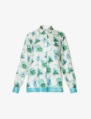 Max Mara Svago Printed Silk Twill Shirt In Turquoise