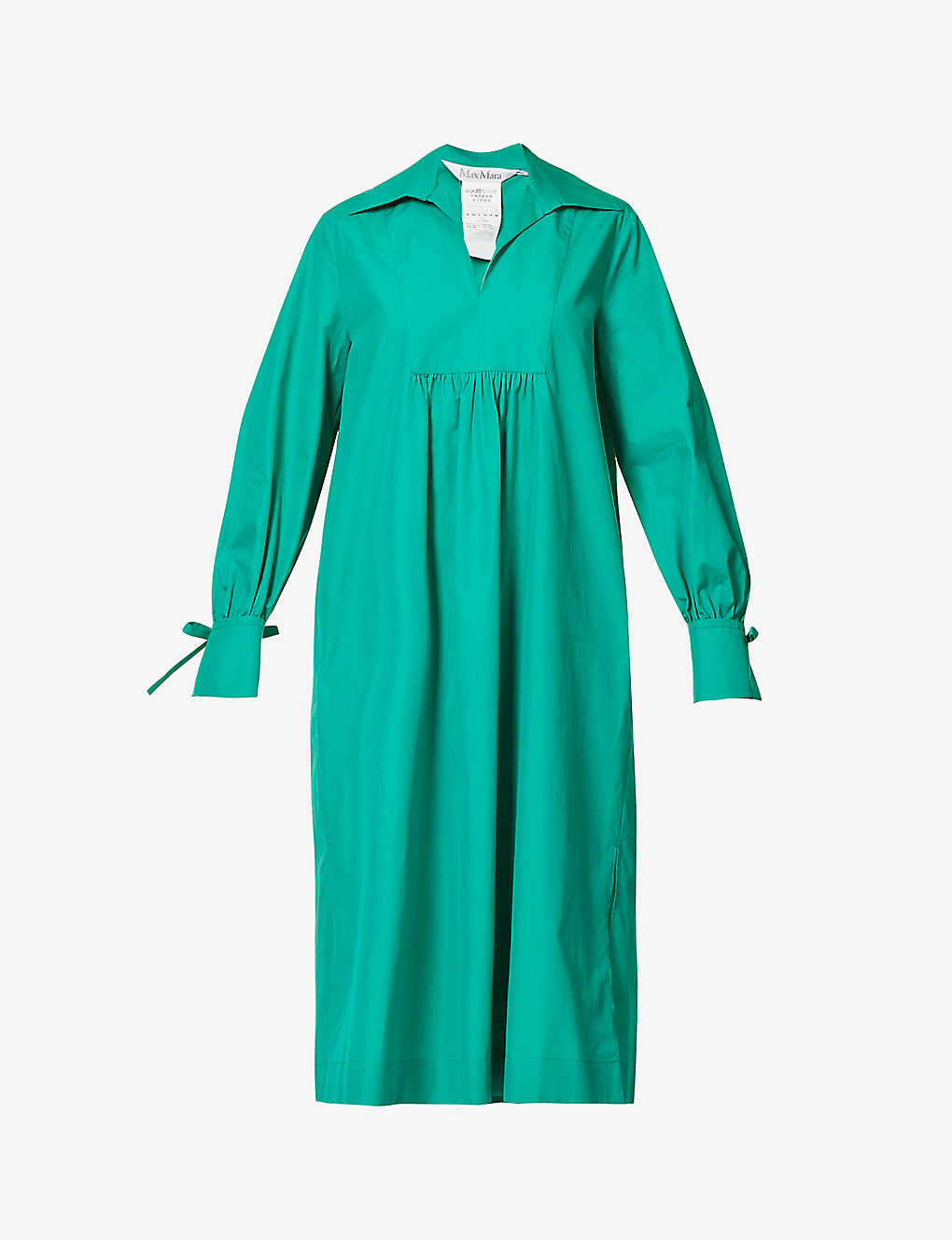 Max Mara Womens Pastel Green Nupar V-neck Gathered Cotton Midi Dress