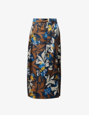 S Max Mara Zante Floral Silk Midi Skirt In Midnightblue