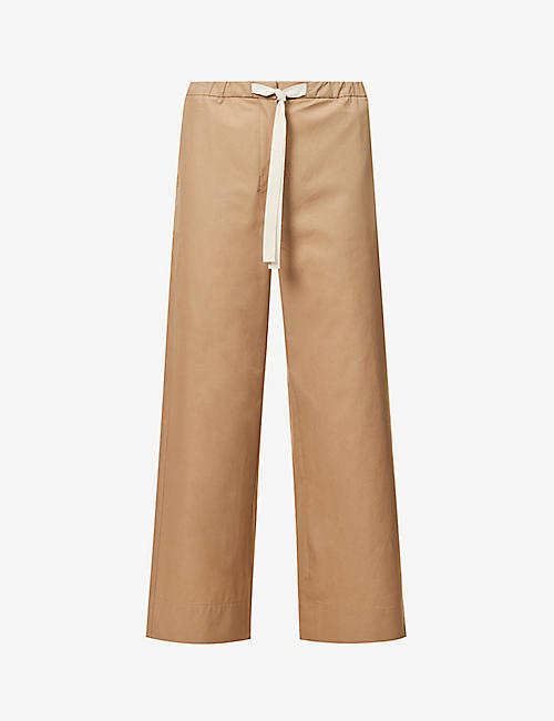 S MAX MARA: Argento straight-leg high-rise cotton-poplin trousers