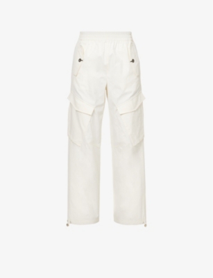 Shop Dion Lee Women's Ivory Latch Contrast-stitch Wide-leg Mid-rise Cotton-blend Trousers