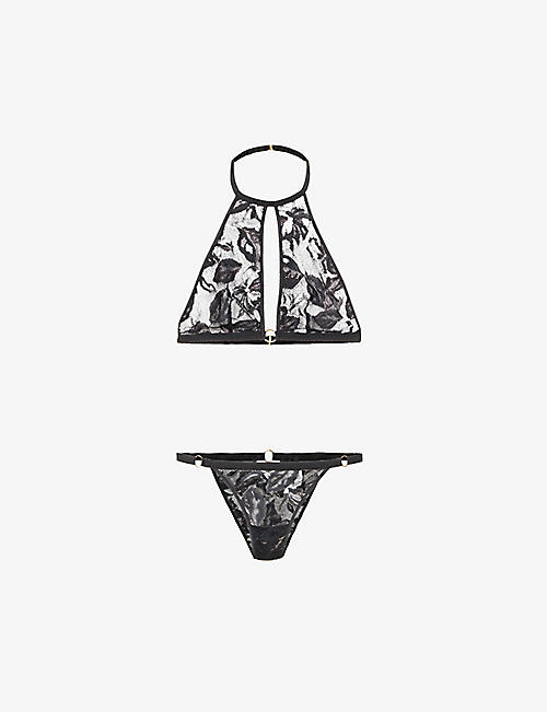 AUBADE: Twist & Love floral-embroidered stretch-lace bra and brief set