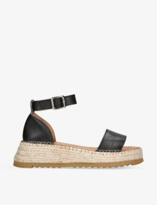 Carvela Comfort Womens Black Chase Rope-embellished Leather Sandals