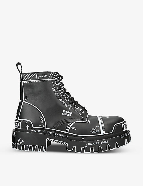 BALENCIAGA: Strike L20 sketch-print leather boots
