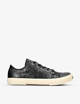 BALENCIAGA: Paris distressed-leather low-top trainers