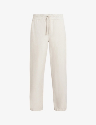 Allsaints Mens Oyster Grey Hanbury Straight-leg Mid-rise Cotton And Linen-blend Trousers