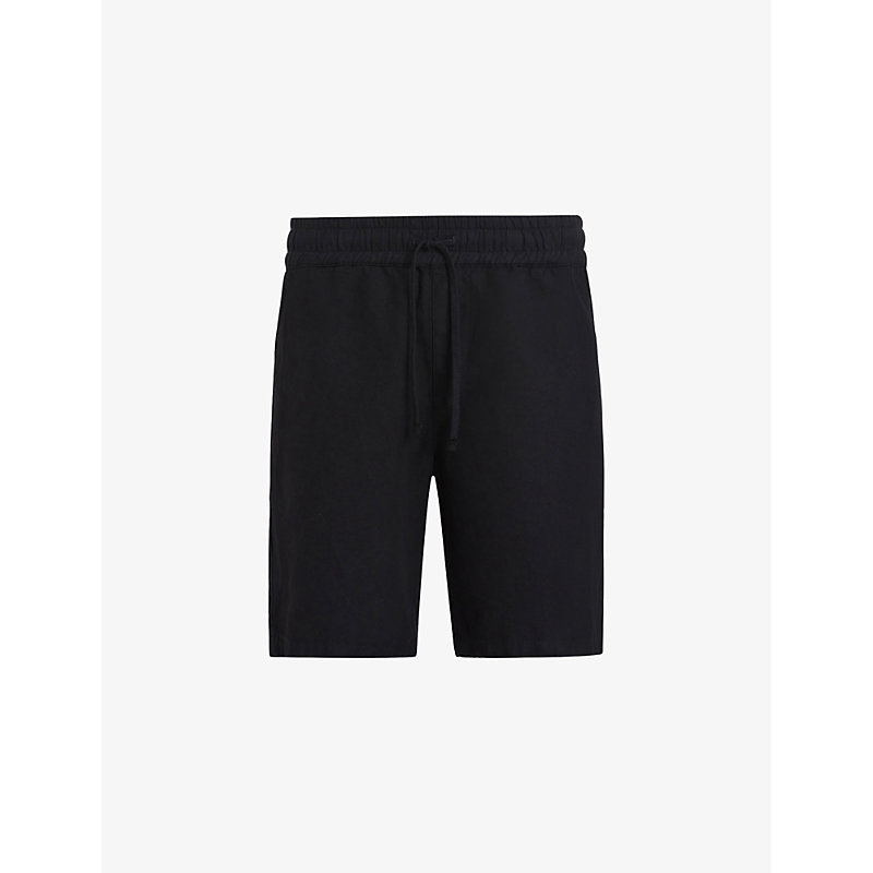 Shop Allsaints Men's Jet Black Hanbury Drawstring-waist Cotton And Linen-blend Shorts