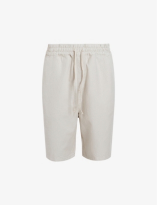 Shop Allsaints Men's Milky Grey Hanbury Drawstring-waist Cotton And Linen-blend Shorts