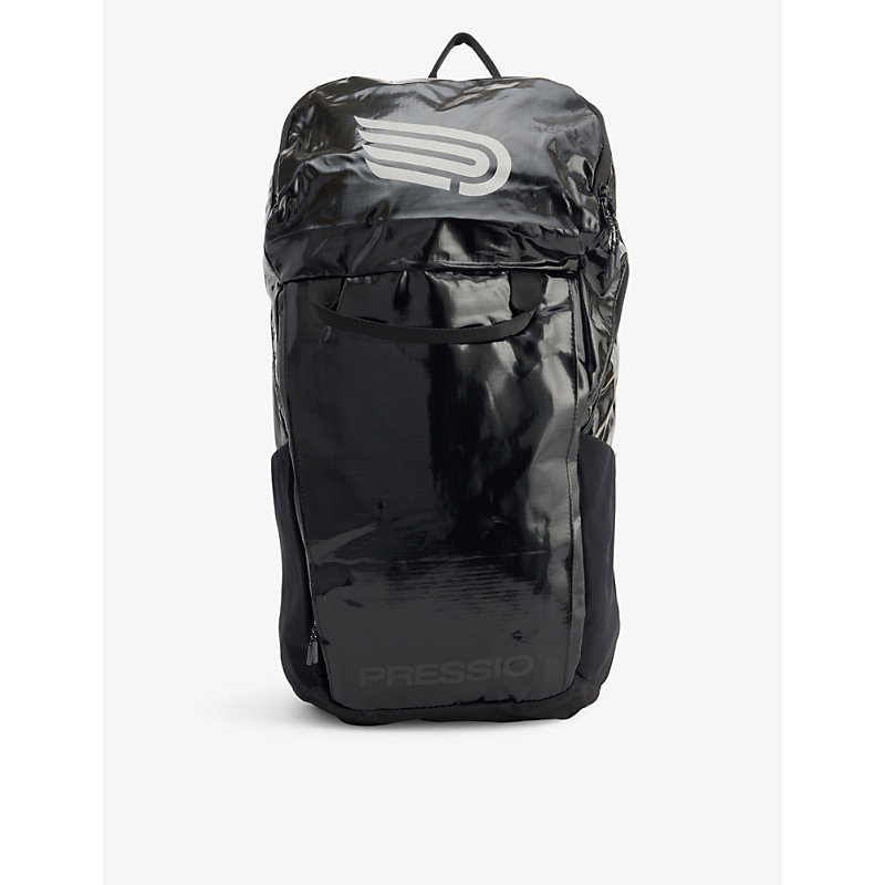 Pressio Black Brand-print Contrast-panel Recycled-polyester Backpack