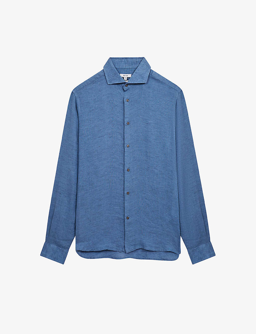 Reiss Mens Soft Blue Ruban Long-sleeve Regular-fit Linen Shirt
