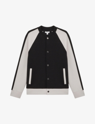 Reiss Giles Colourblock Stretch-woven Varsity Jacket In Navy/ecru
