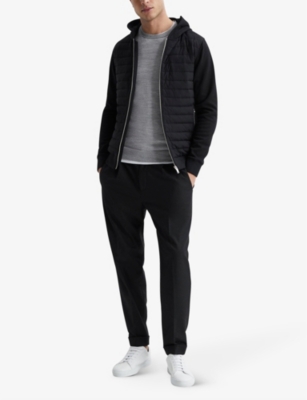 Shop Reiss Men's Black Taylor Hooded Quilted-shell And Cotton-jersey Jacket