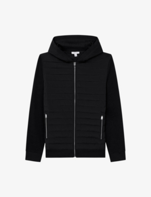 Reiss Taylor Hooded Quilted-shell And Cotton-jersey Jacket In Black