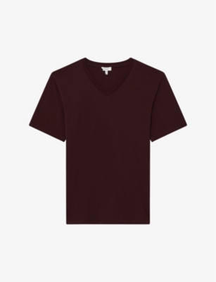 Reiss Dayton Vee Neck T-shirt In Bordeaux