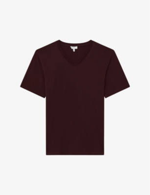 REISS REISS MEN'S BORDEAUX DAYTON V-NECK COTTON-JERSEY T-SHIRT,63707817