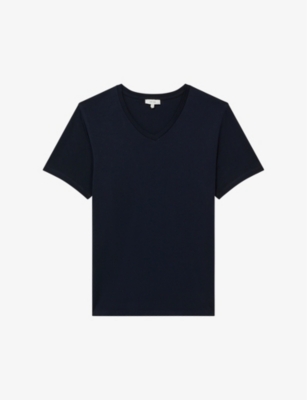 Shop Reiss Men's Navy Dayton V-neck Cotton-jersey T-shirt