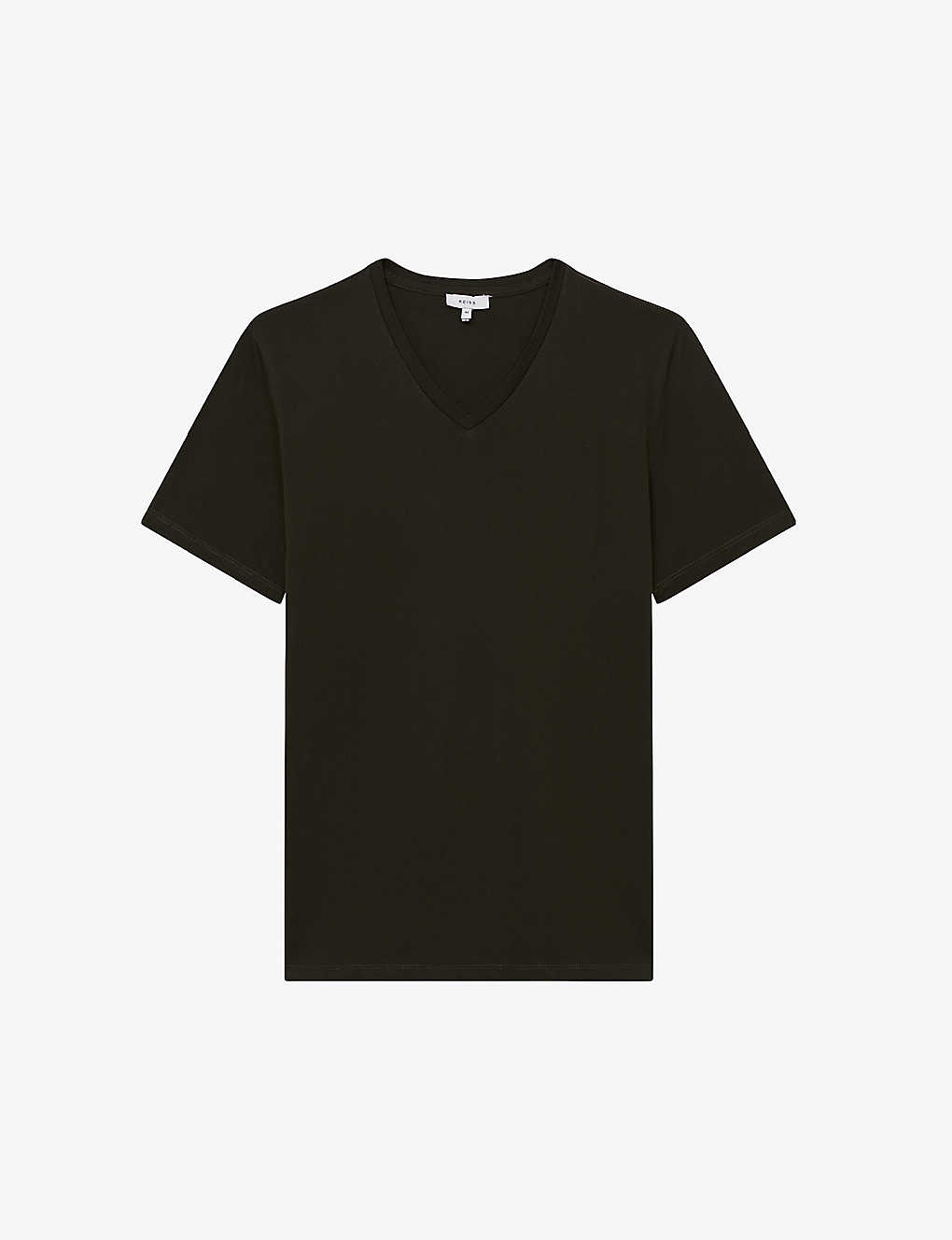 Shop Reiss Men's Oxidised Green Dayton V-neck Cotton-jersey T-shirt