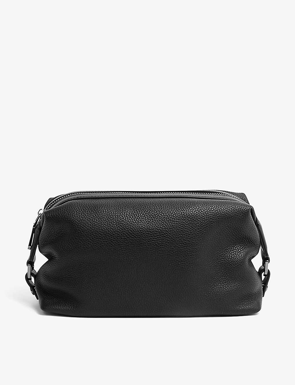 Reiss Mens Black Cole Textured Leather Wash Bag