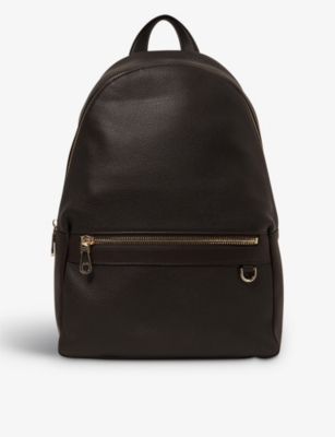 Reiss Mens Dark Brown Drew Leather Backpack