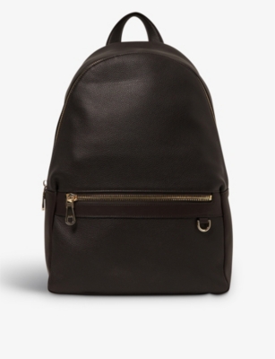 Reiss Mens Dark Brown Drew Leather Backpack