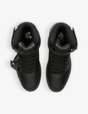 Shop Off-white Ooo Mid-top Leather Trainers In Black