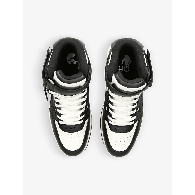 Shop Off-white C/o Virgil Abloh Men's Blk/white Out Of Office Leather Mid-top Trainers