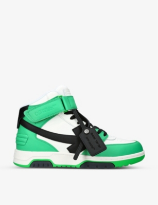 OFF-WHITE OFF-WHITE C/O VIRGIL ABLOH MEN'S GREEN OUT OF OFFICE BRAND-EMBELLISHED LEATHER MID-TOP TRAINERS,63711197
