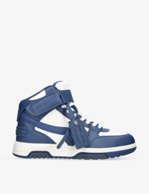 Off-white Out Of Office Arrow-embroidered Leather Mid-top Trainers In Navy