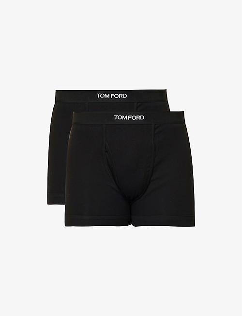 TOM FORD: Logo waistband pack of two stretch-cotton boxers