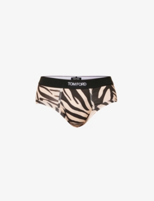 Tom Ford Mens Antique Brown Tiger-stripe Stretch-cotton Briefs | ModeSens