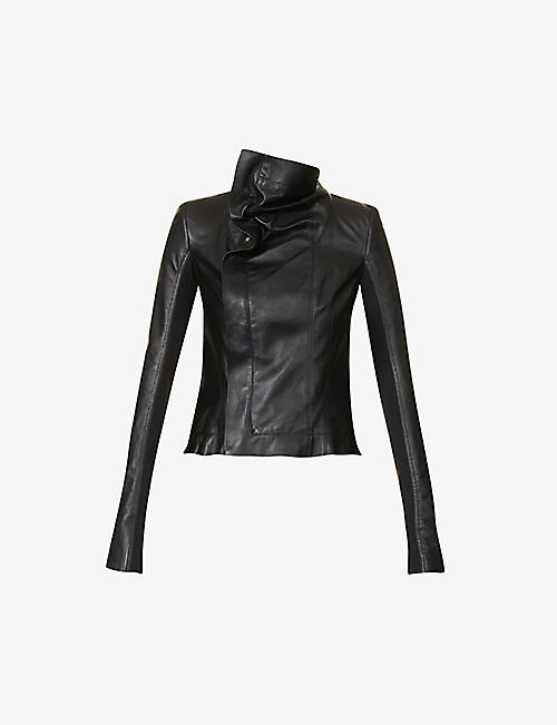 RICK OWENS: Naska high shawl-collar panelled leather jacket
