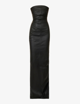 Rick Owens Strapless Stretch Leather And Cotton-blend Gown In Black