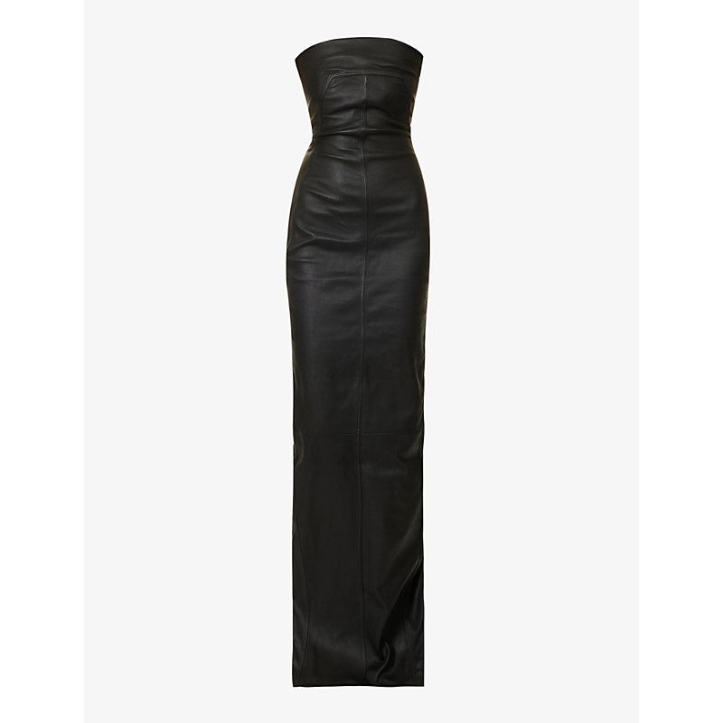 Rick Owens Strapless Stretch Leather And Cotton-blend Gown In Black