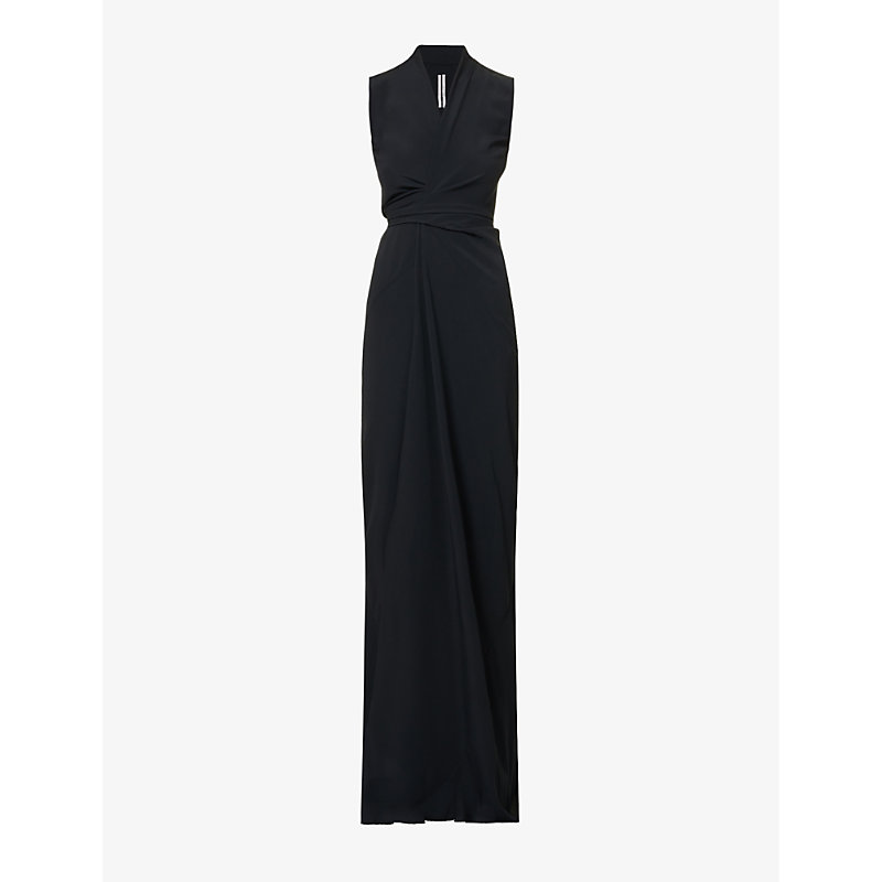 Rick Owens Womens Black V-neck Wrap-over Woven Gown