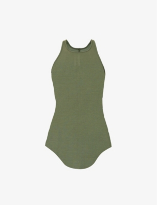 Rick Owens Raw-hem Organic Cotton Tank Top In Moss