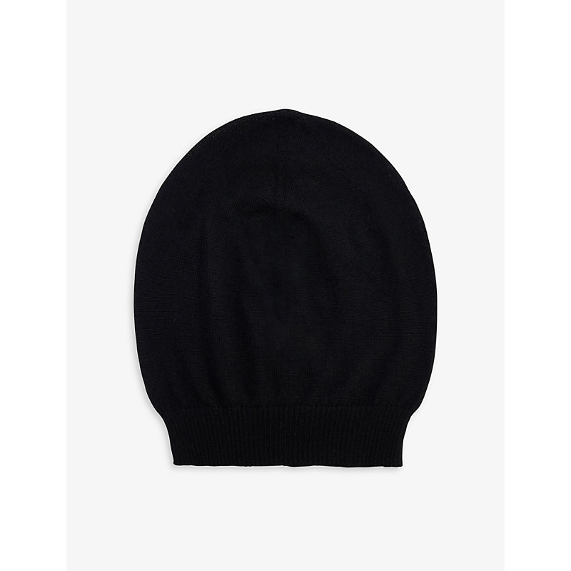 RICK OWENS RICK OWENS WOMEN'S BLACK RELAXED-FIT RIBBED CASHMERE BEANIE HAT,63720823
