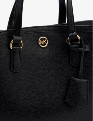 Shop Michael Michael Kors Chantal Medium Leather Tote Bag In Black