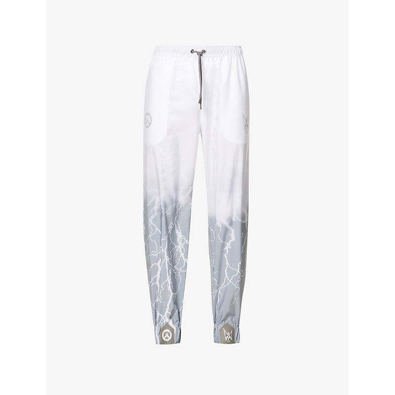 Mjb Marc Jacques Burton Mjb - Marc Jacques Burton Mens Silver Genji Graphic-print Relaxed-fit Shell Track Trousers In White
